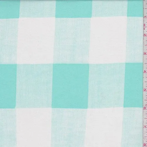 1 3/8 YD PC-White/Mint Gingham Check Rayon Challis Fabric