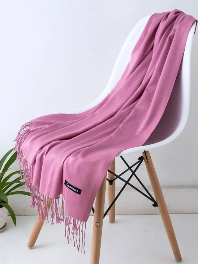 1pcs Solid Color Hijabs Imitation Cashmere Scarf Women All Season Long Shawls And Wraps Hijab Scarves Tassels Thin Headband