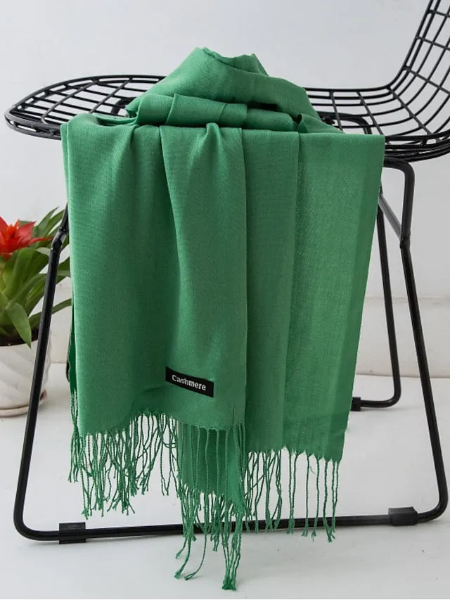 1pcs Solid Color Hijabs Imitation Cashmere Scarf Women All Season Long Shawls And Wraps Hijab Scarves Tassels Thin Headband