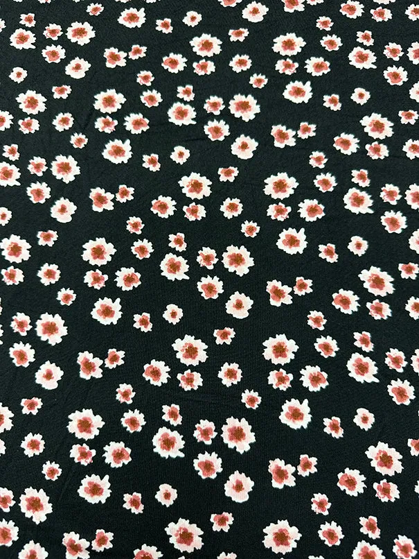 3 1/2 YD PC-Black Floral Double Brushed Jersey Knit Fabric