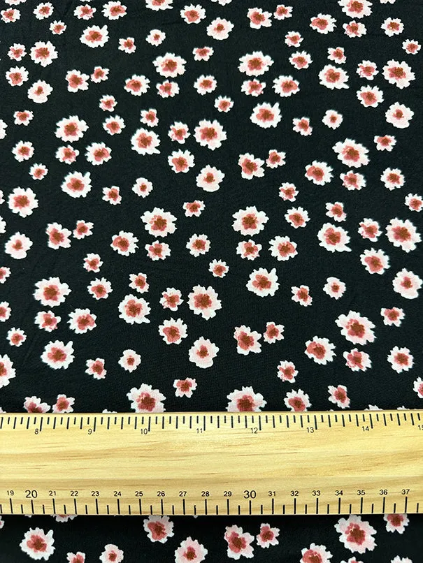 3 1/2 YD PC-Black Floral Double Brushed Jersey Knit Fabric