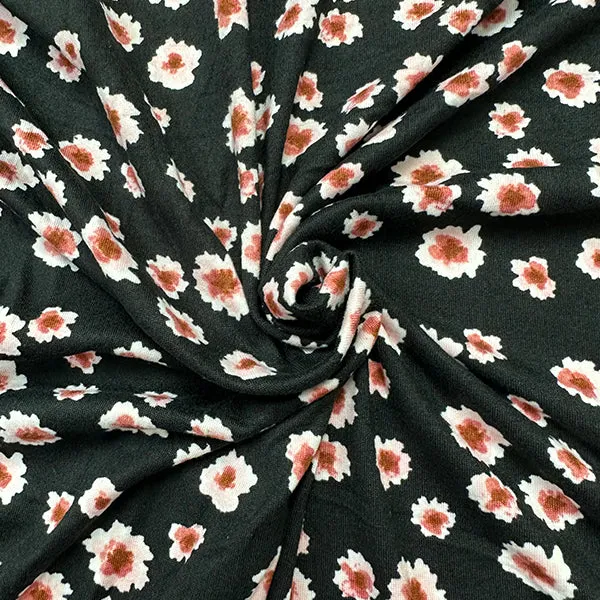 3 1/2 YD PC-Black Floral Double Brushed Jersey Knit Fabric