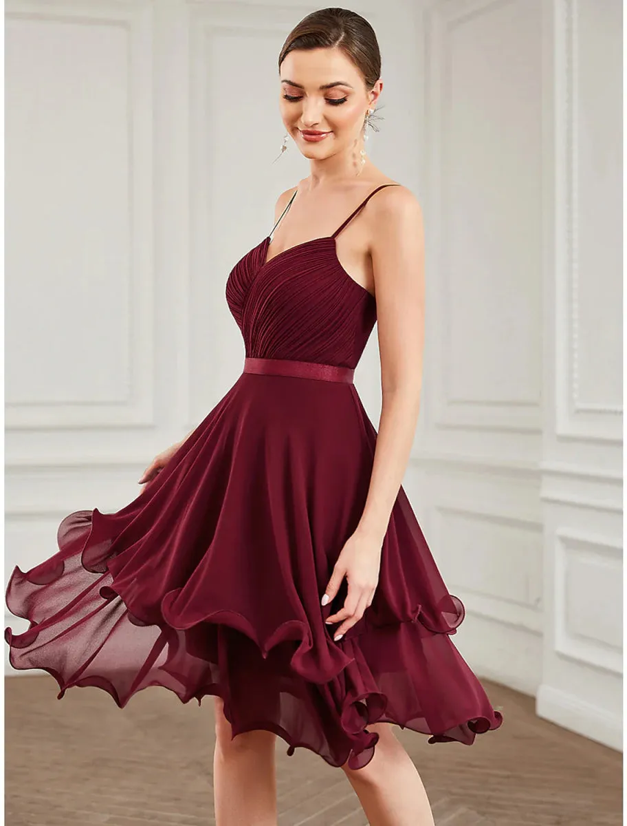 A-Line Homecoming Dresses Tiered Plisse Dress Homecoming Prom Short / Mini Sleeveless Sweetheart Chiffon with Pure Color Tiered