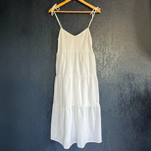 Abercrombie & Fitch Tie Strap Tiered Midi Dress in White