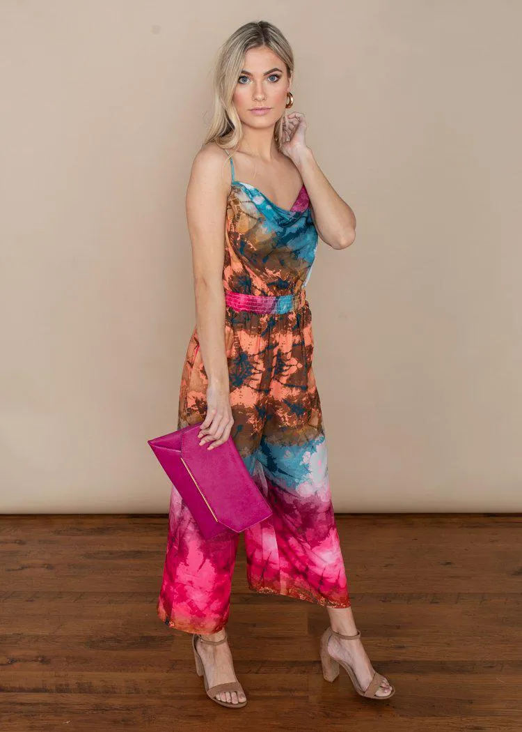 Adelyn Rae Leyla Multi Color Cinched Waist Culotte Jumpsuit-***FINAL SALE***