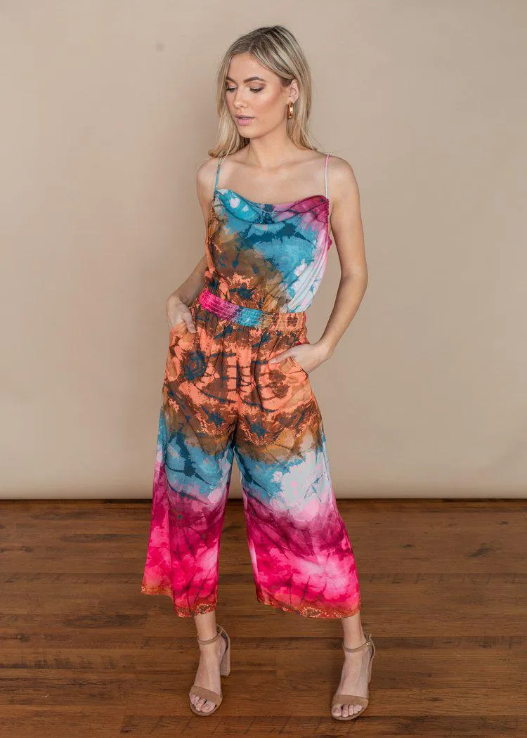 Adelyn Rae Leyla Multi Color Cinched Waist Culotte Jumpsuit-***FINAL SALE***