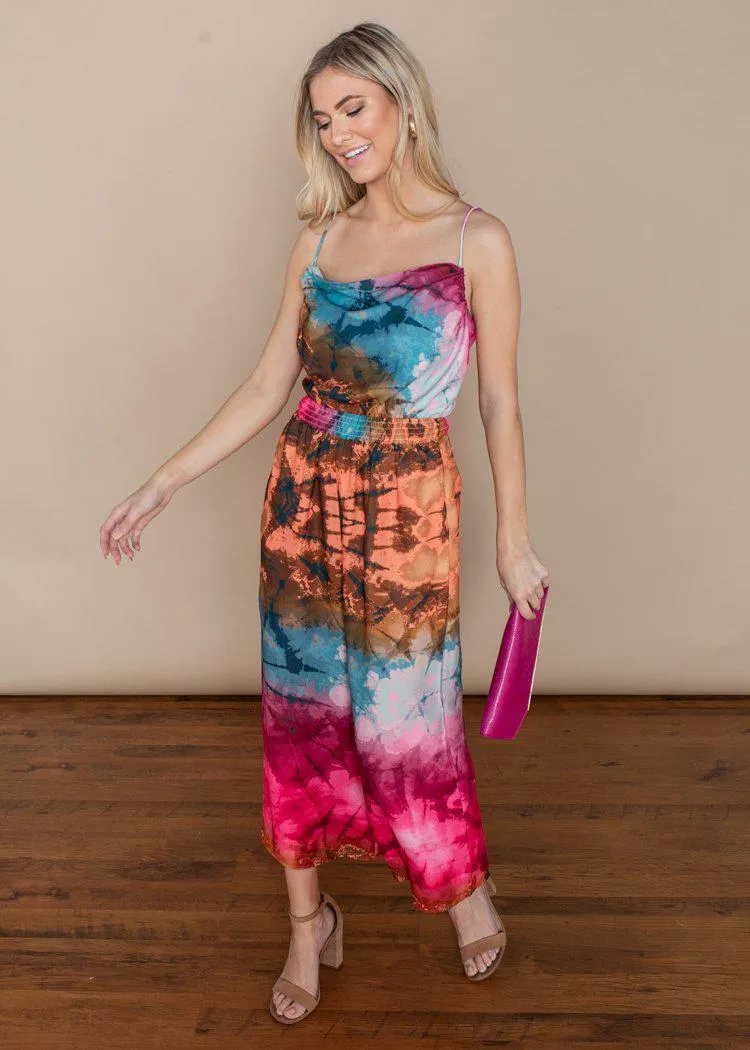 Adelyn Rae Leyla Multi Color Cinched Waist Culotte Jumpsuit-***FINAL SALE***