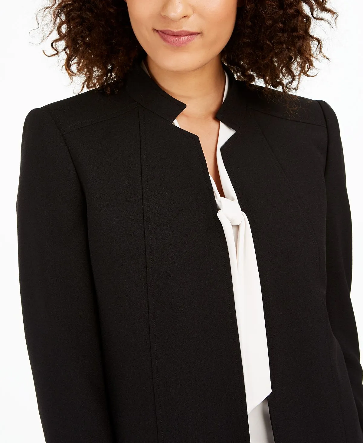 Anne Klein Open Front Star Collar Blazer, Black