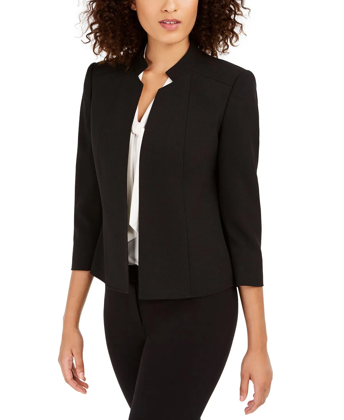 Anne Klein Open Front Star Collar Blazer, Black