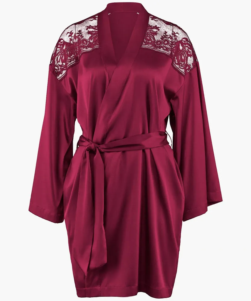 Aubade 'Midnight Whisper' Crimson Silk Kimono