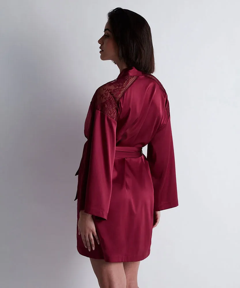 Aubade 'Midnight Whisper' Crimson Silk Kimono