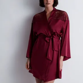 Aubade 'Midnight Whisper' Crimson Silk Kimono