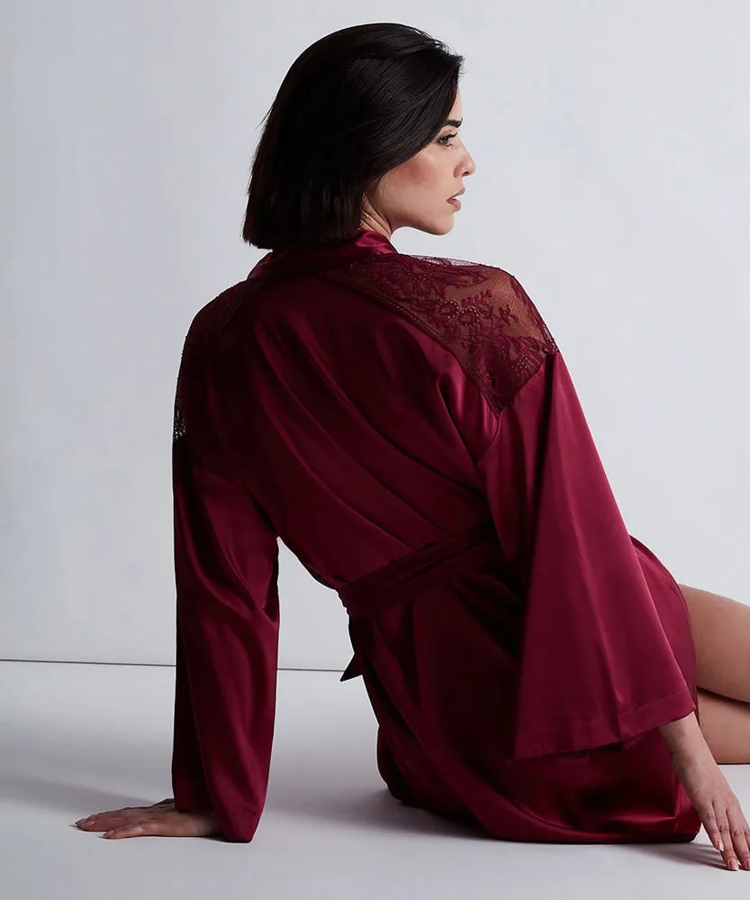 Aubade 'Midnight Whisper' Crimson Silk Kimono