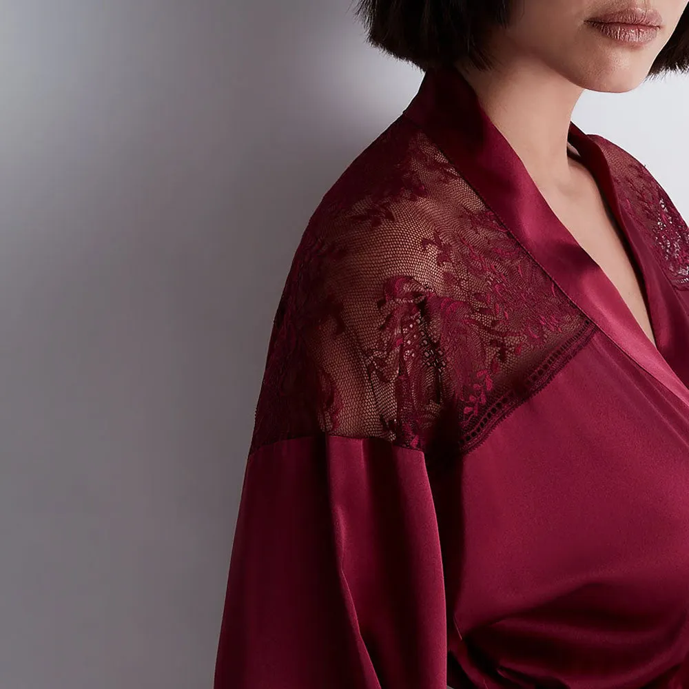 Aubade 'Midnight Whisper' Crimson Silk Kimono