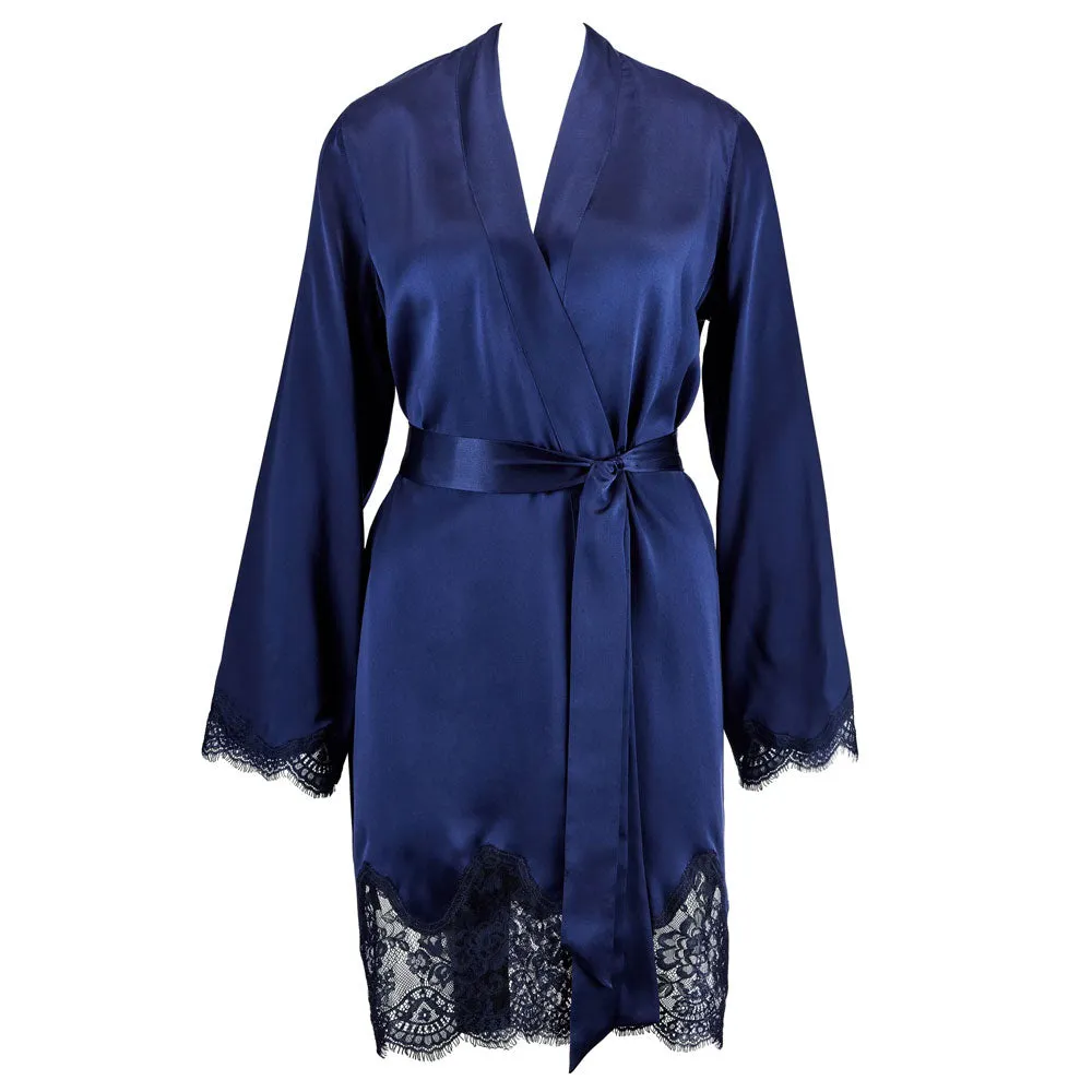 Aubade 'Toi Mon Amour' Midnight Blue Silk Kimono