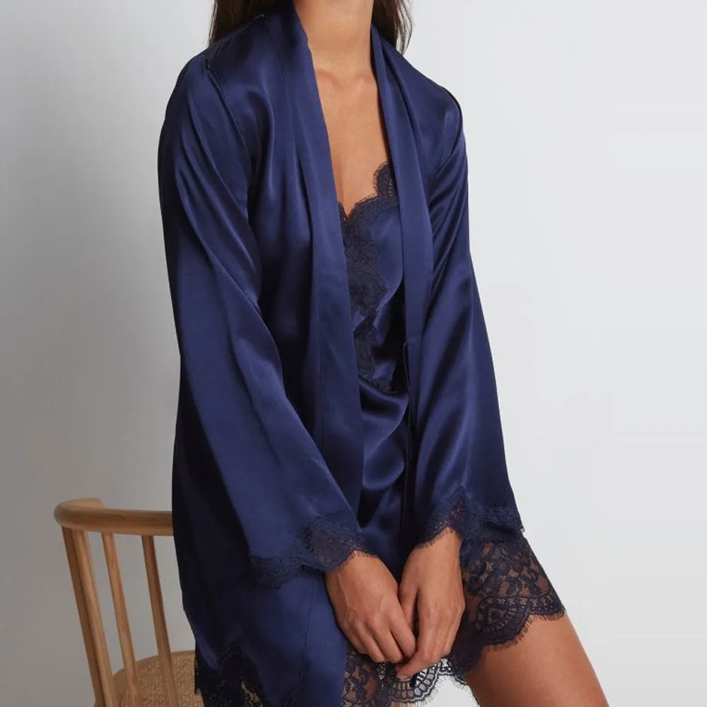 Aubade 'Toi Mon Amour' Midnight Blue Silk Kimono