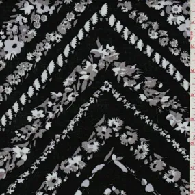 Black Floral Chevron Rayon Challis Fabric