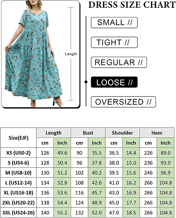 Black Floral Dresses Casual Plus Size Bohemian Short Sleeve Floral Long Maxi Summer Beach Swing Dress/Pockets - YESNO