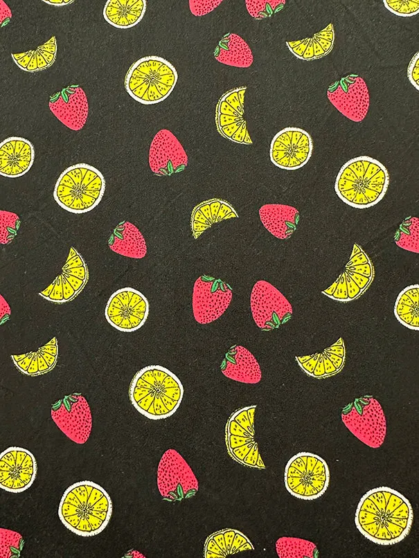 Black Fruit Print Double Brushed Jersey Knit Fabric