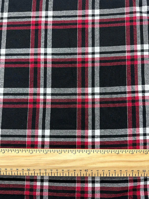 Black Multi Yarn Dyed Plaid Flannel Fabric