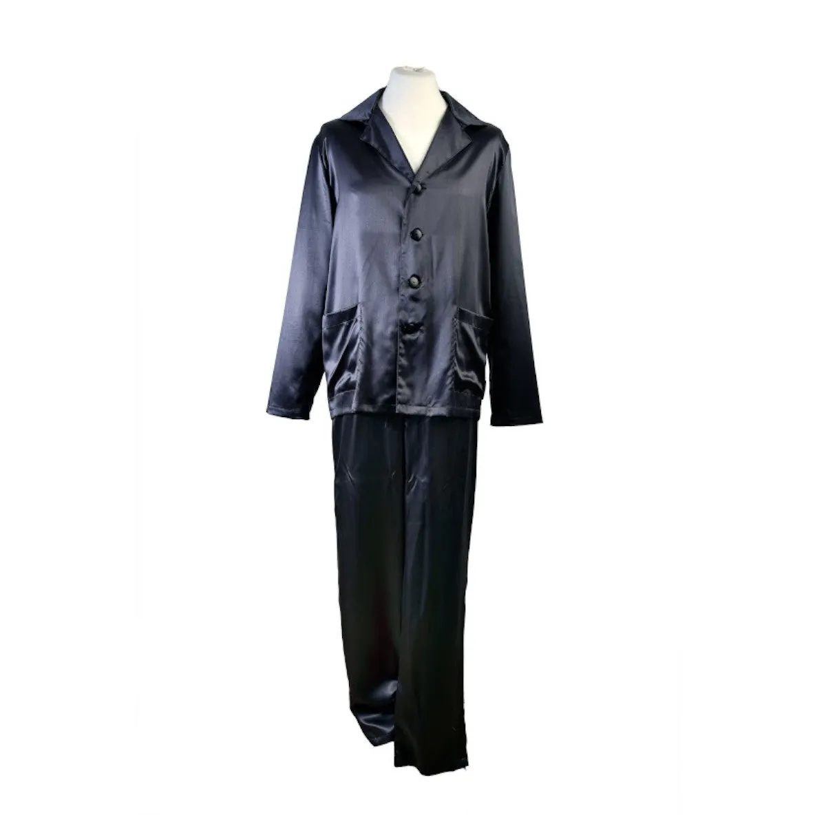 Black Pure Mulberry Silk Men's Long Pyjama Set