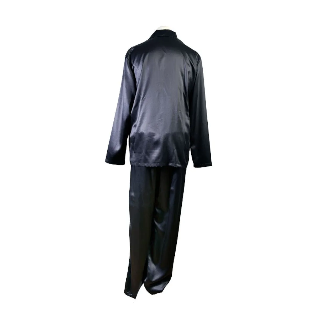 Black Pure Mulberry Silk Men's Long Pyjama Set