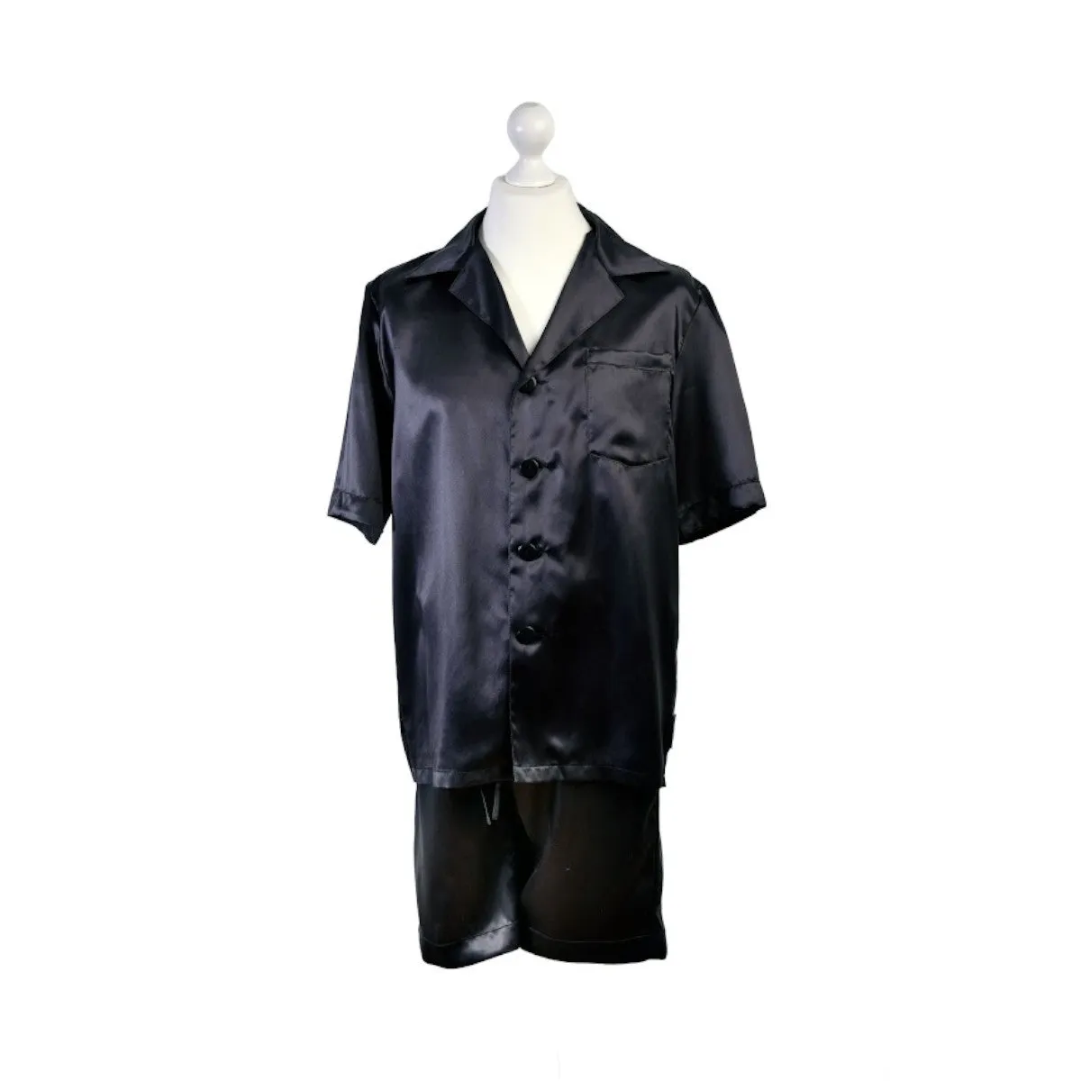 Black Pure Mulberry Silk Men's Short Pyjama Set