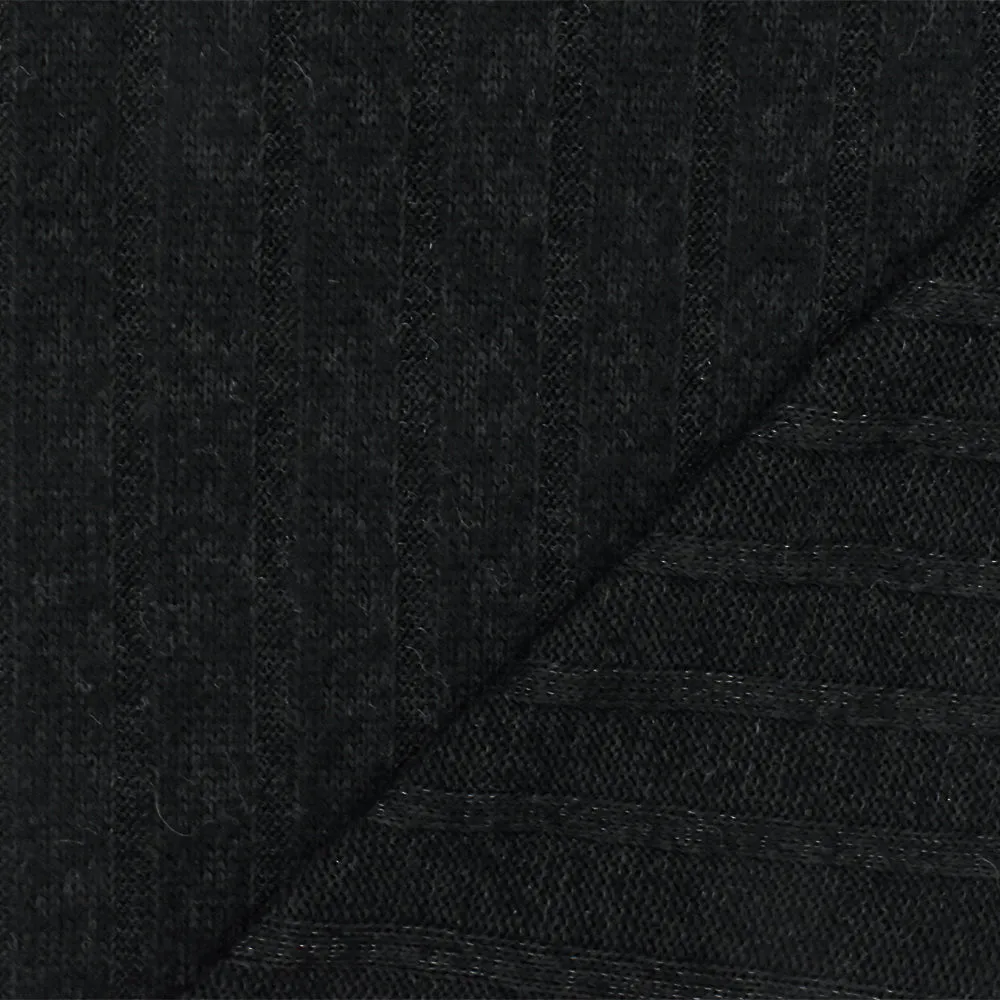 Black Stripe Stretch Brushed 7x4 Rib Knit Fabric