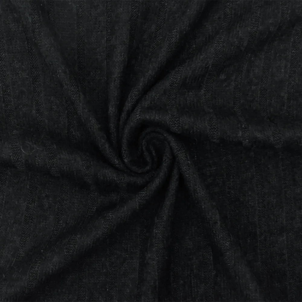 Black Stripe Stretch Brushed 7x4 Rib Knit Fabric