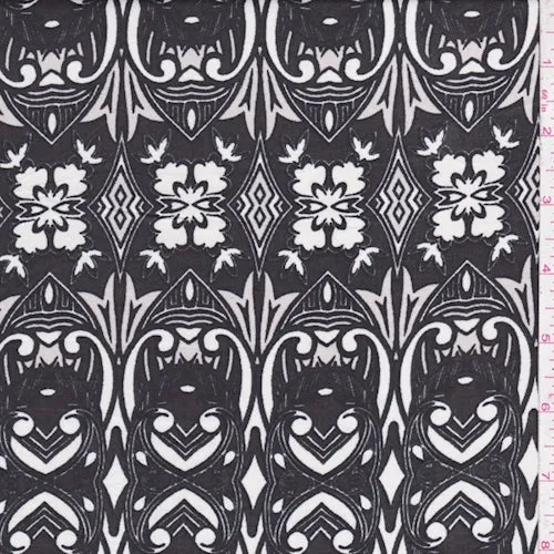 Black/Ecru Art Deco Rayon Challis Fabric