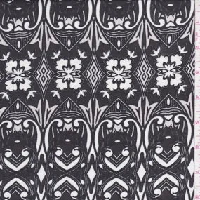 Black/Ecru Art Deco Rayon Challis Fabric