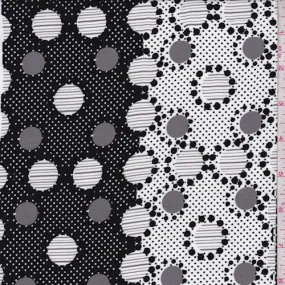 Black/Grey/White Dot Stripe Rayon Challis Fabric