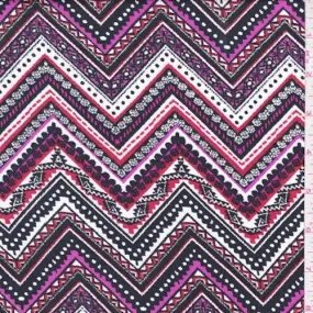 Black/Magenta/Red Zig Zag Rayon Challis Fabric