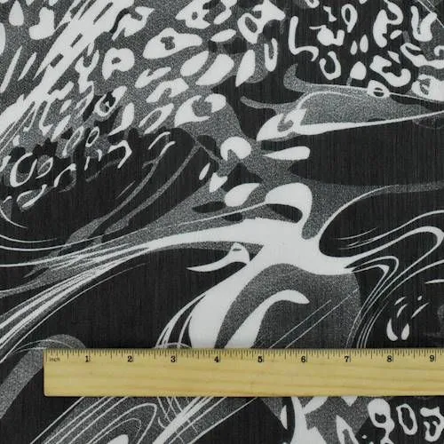 Black/White Abstract Animal Print Crinkle Chiffon Fabric