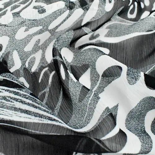 Black/White Abstract Animal Print Crinkle Chiffon Fabric