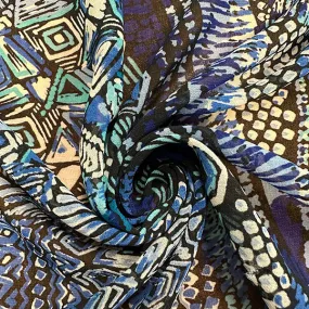 Blue Multi Print Poly Chiffon Fabric