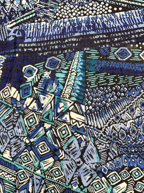 Blue Multi Print Poly Chiffon Fabric