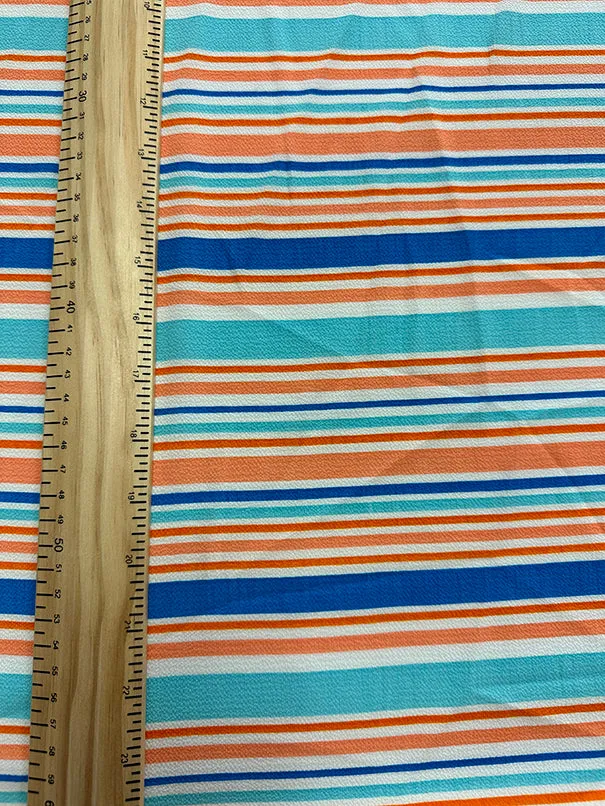 Blue Multi Strip Crepe Georgette Fabric