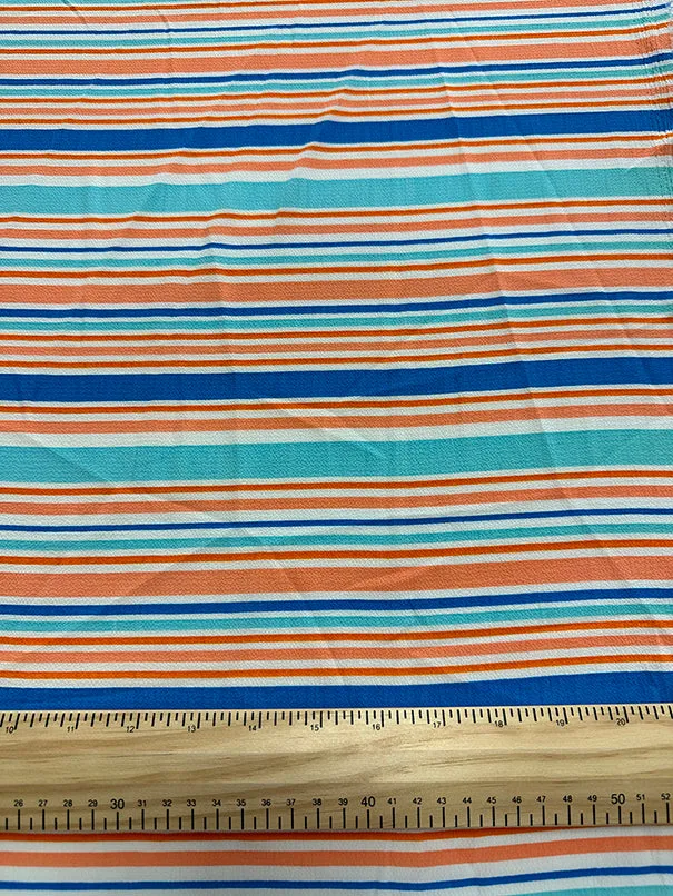 Blue Multi Strip Crepe Georgette Fabric