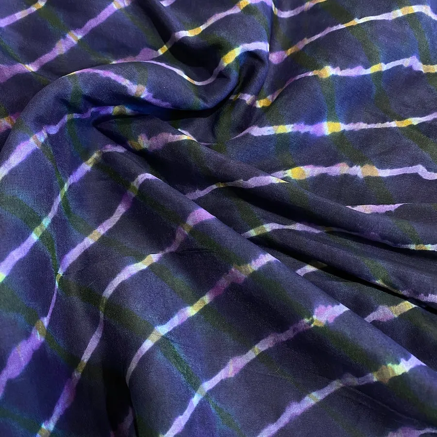 Blueberry Rainbow Silk/Cotton Shibori Undulating Stripes # 52  Desert Wave from India By the Yard