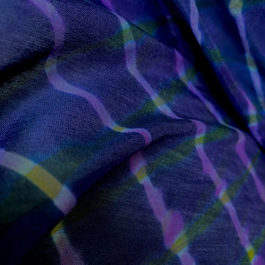 Blueberry Rainbow Silk/Cotton Shibori Undulating Stripes # 52  Desert Wave from India By the Yard