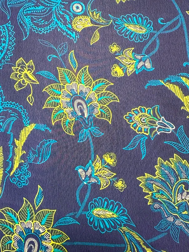 Bright Blue Print Poly Chiffon Fabric