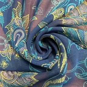 Bright Blue Print Poly Chiffon Fabric