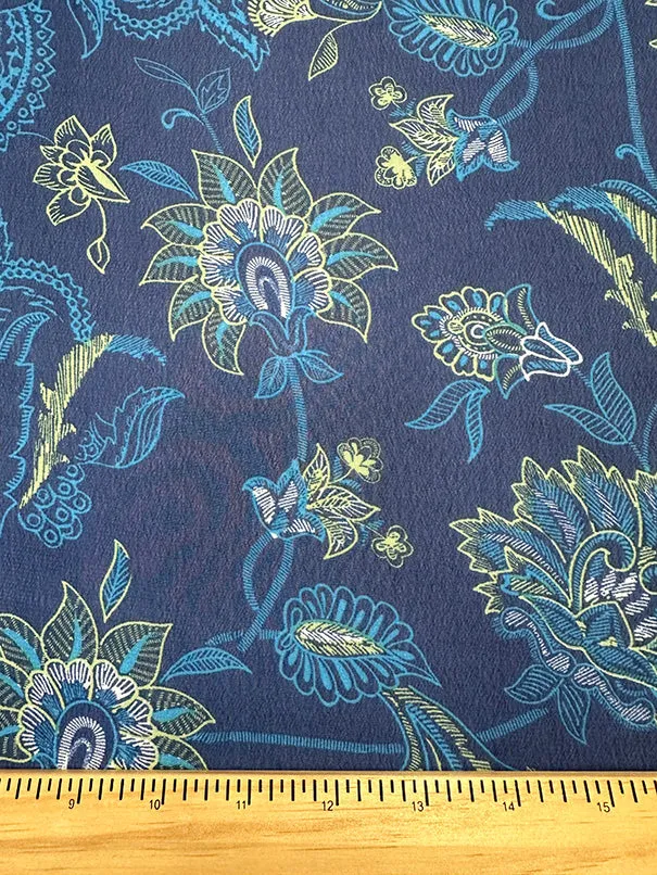 Bright Blue Print Poly Chiffon Fabric