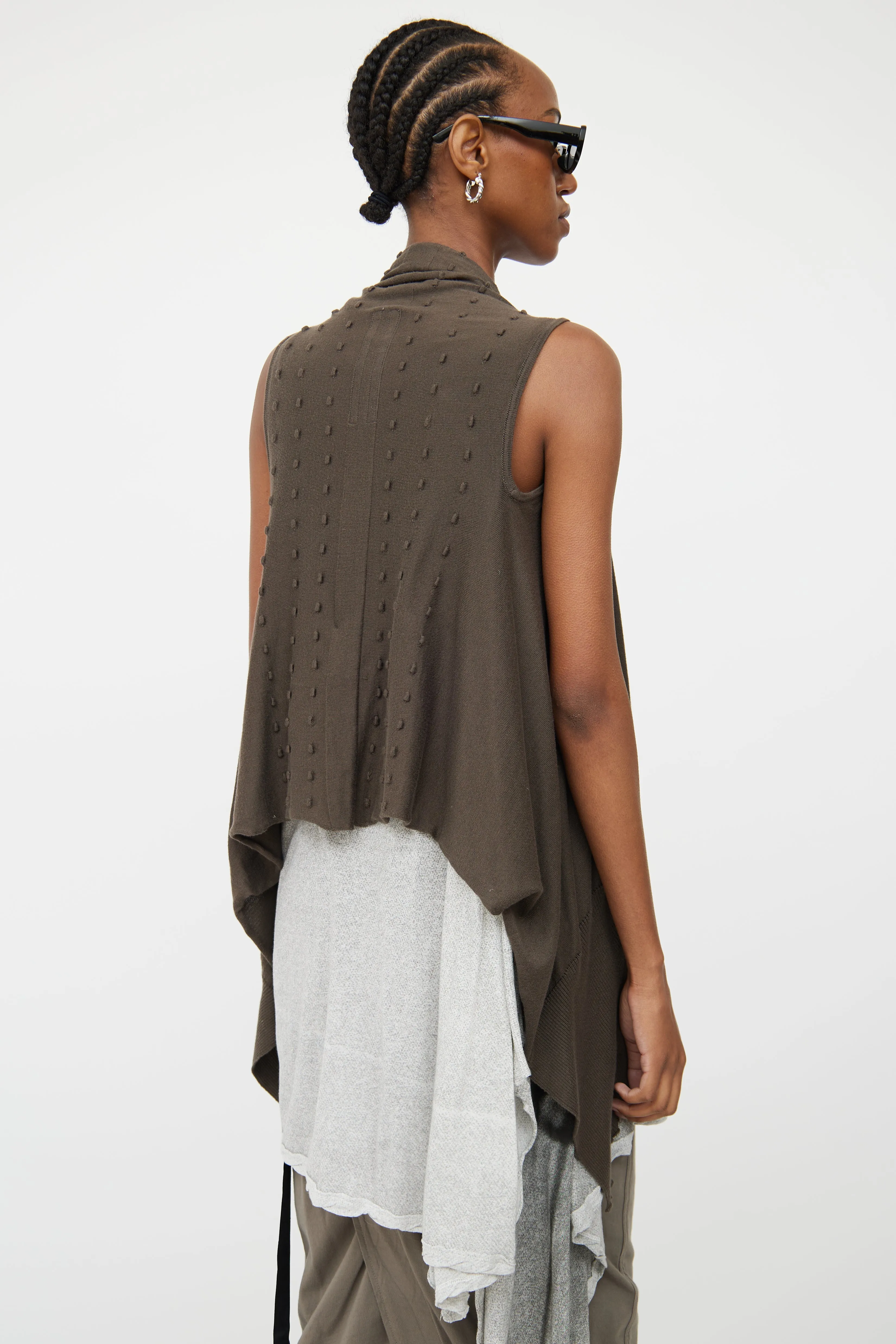 Brown Knit Open Front Vest