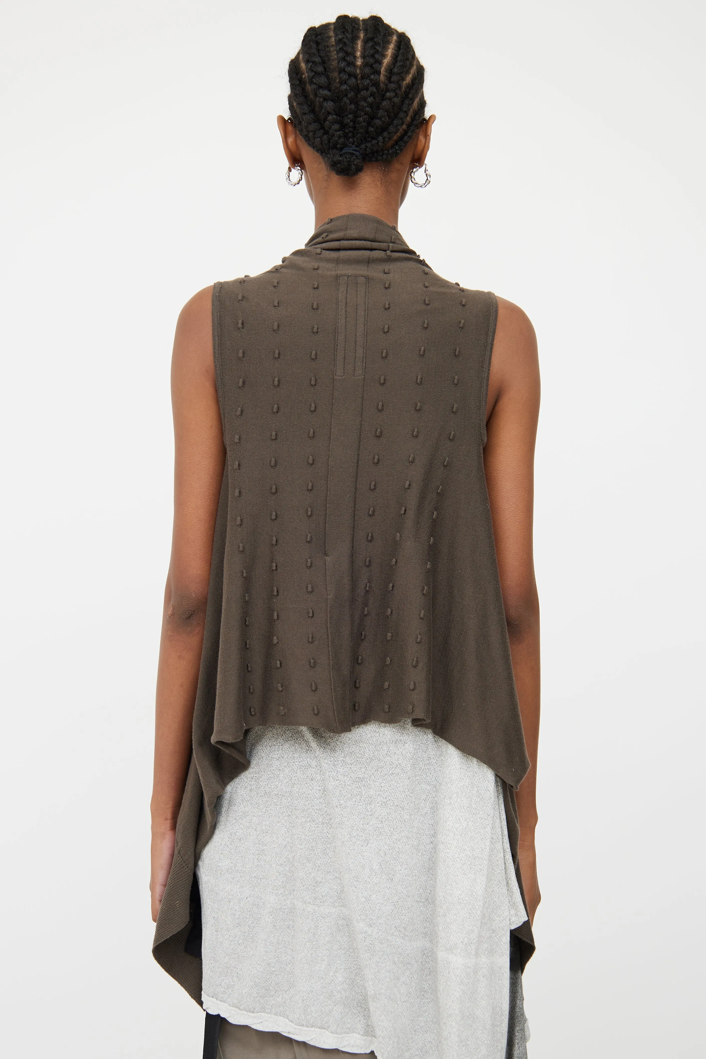 Brown Knit Open Front Vest