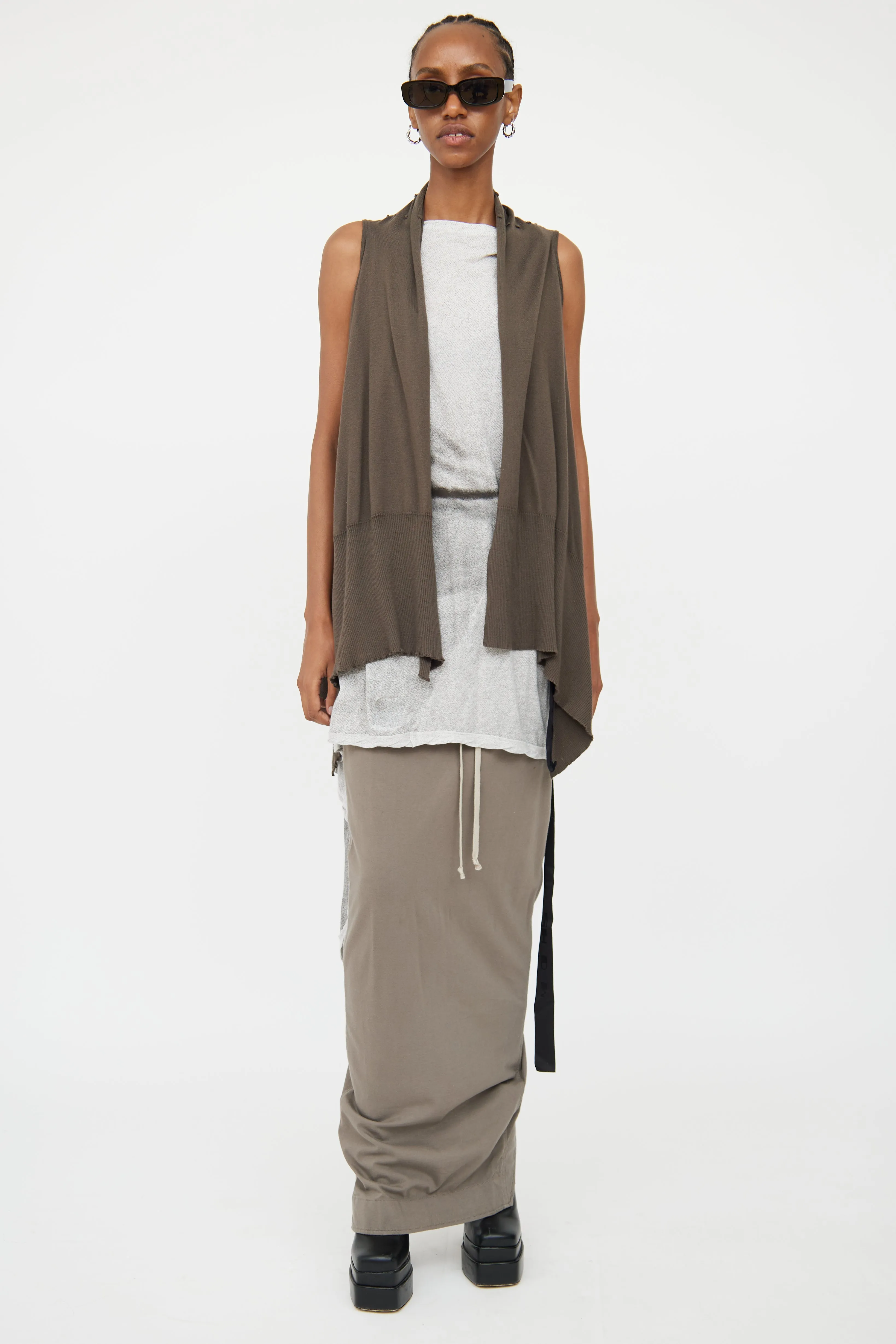 Brown Knit Open Front Vest