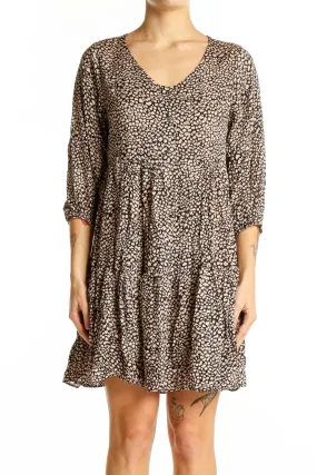 Brown Leopard Print Tiered Mini Dress