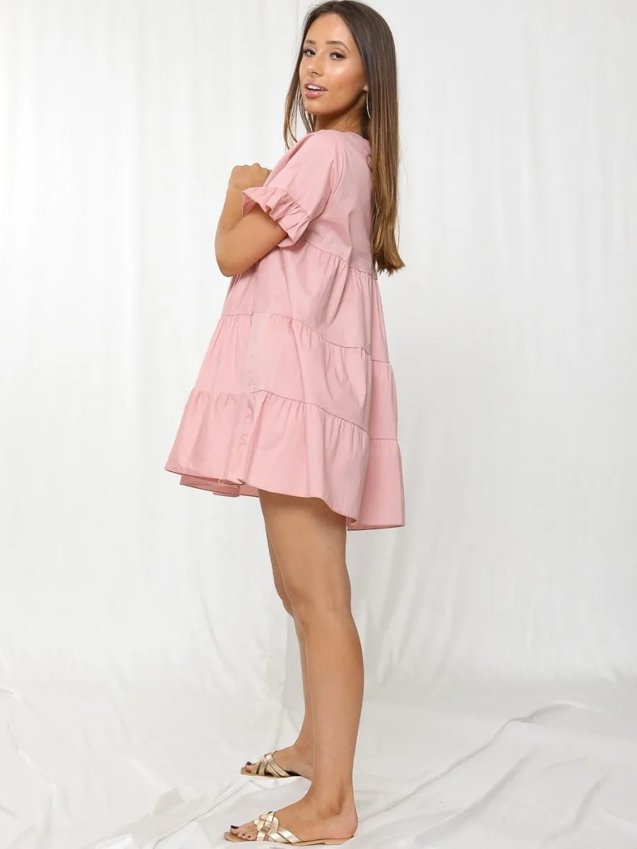 Cherelle Frill Detail Tiered Smock Dress In Pink