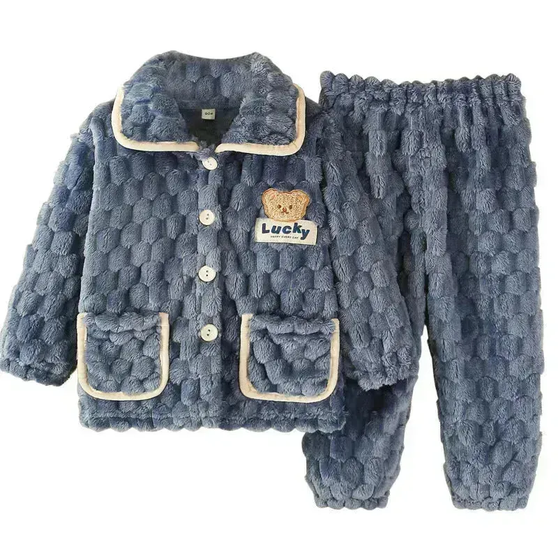 Children Thick Winter Fleece Pajamas set boys girls kids